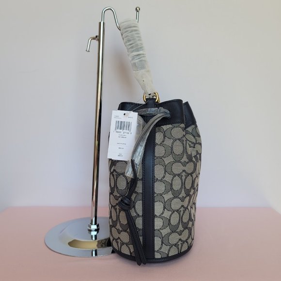 COACH Field Bucket Bag in Signature Jacquard & Leather–Navy Midnight Navy ⭐ - Picture 10 of 16